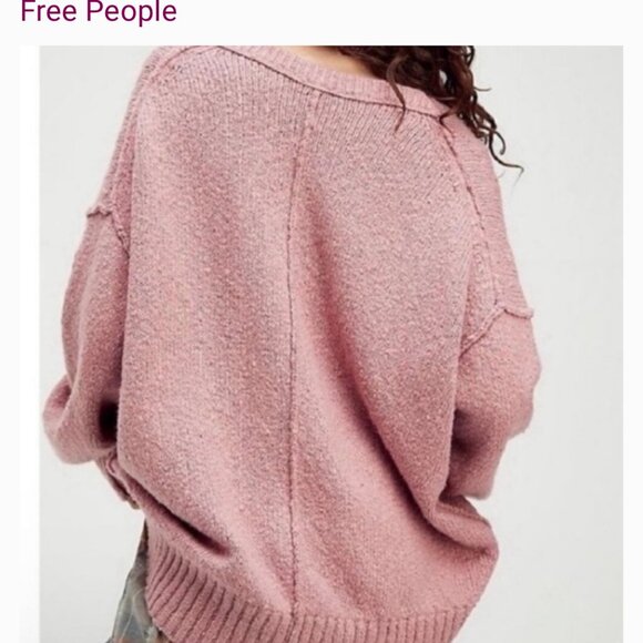 Free People Pink Over-Sized Brookside Slouchy Chunky Sweater Sz Lr - Picture 1 of 10